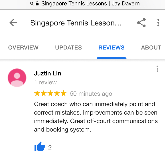 Singapore Tennis Coach reviewed by Juztin Singapore Tennis Lessons