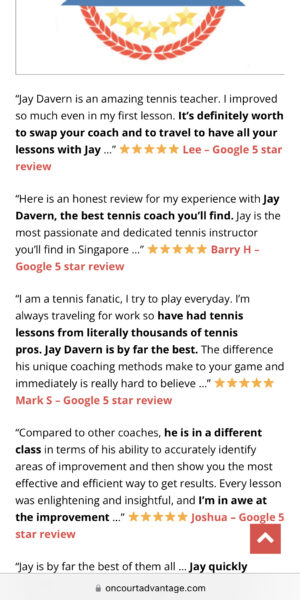 Lesson Testimonials - Singapore Tennis Lessons